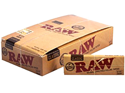 RAW Classic Unrefined Rolling Paper 1 1/4 Size - 24 Packs of 32 Papers Each Raw