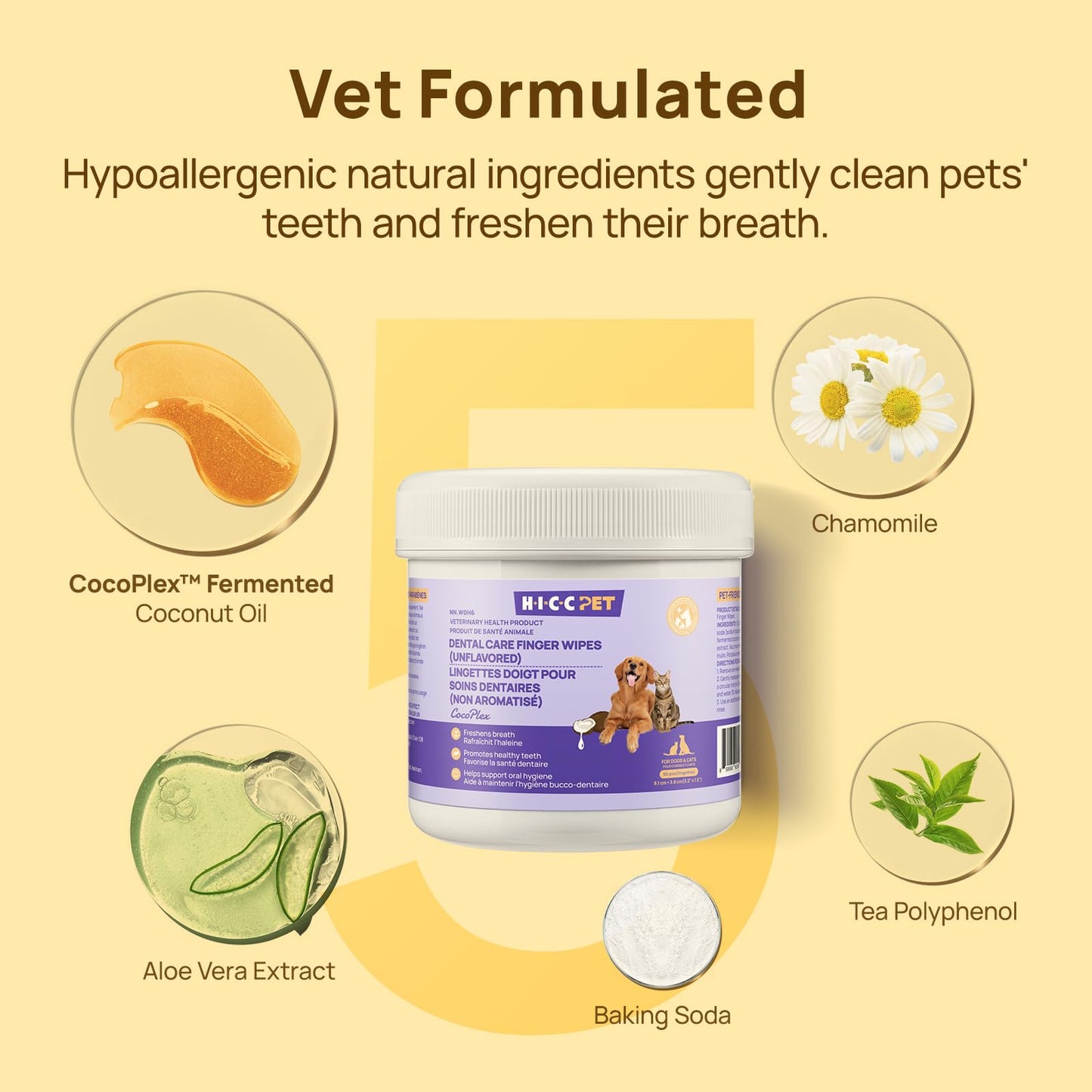 HICC PET Teeth Finger Wipes for Dogs & Cats, Vet-Recommended Teeth Cleaning Wipes, Removes Bad Breath, Plaque & Tartar, Fresh Breath Oral Care, Toothbrush & Toothpaste Alternative, Unscented