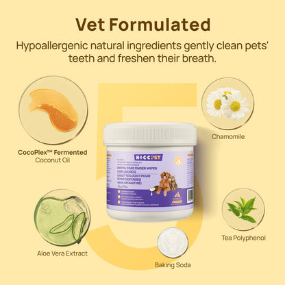 HICC PET Teeth Finger Wipes for Dogs & Cats, Vet-Recommended Teeth Cleaning Wipes, Removes Bad Breath, Plaque & Tartar, Fresh Breath Oral Care, Toothbrush & Toothpaste Alternative, Unscented