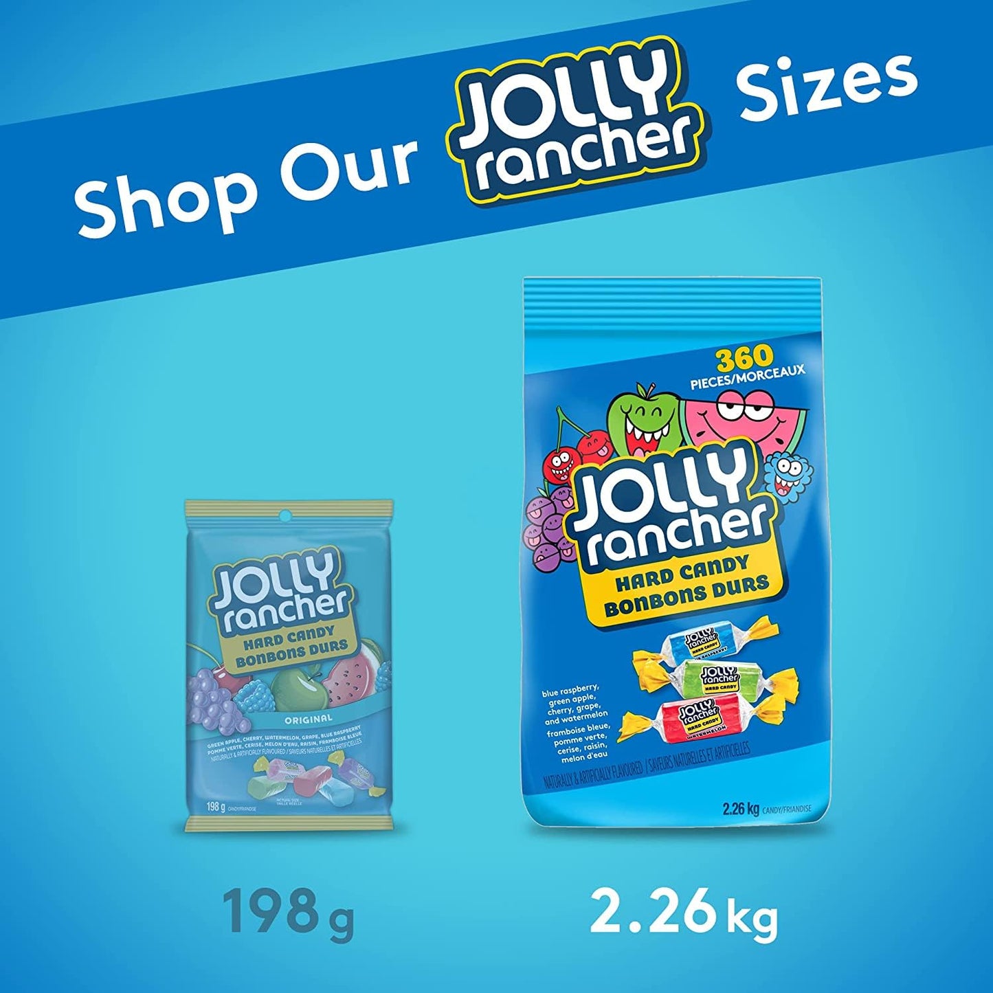 JOLLY RANCHER Assorted Hard Candy, 360 Count (2.26kg) – Individually Wrapped Fruity Candy for Gifts & Sharing - Available at All In One Marketplace Canada
