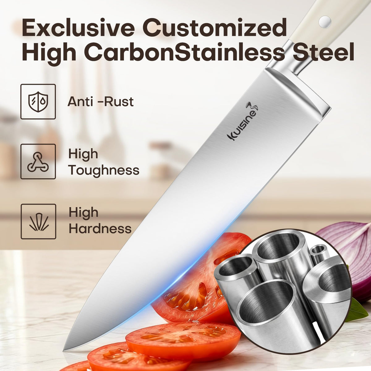Kuisine 15-Piece Ivory Handle Chef Knife Set with Built-in Sharpener Block 🍁 All In One Marketplace Canada