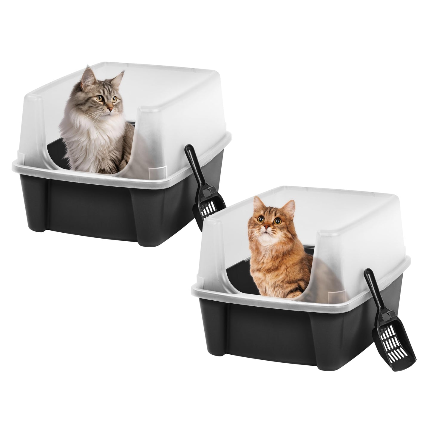 IRIS USA Large Cat Litter Boxes, Open Top High Sided Pan w/Scoop, Black 🍁 All In One Marketplace Canada