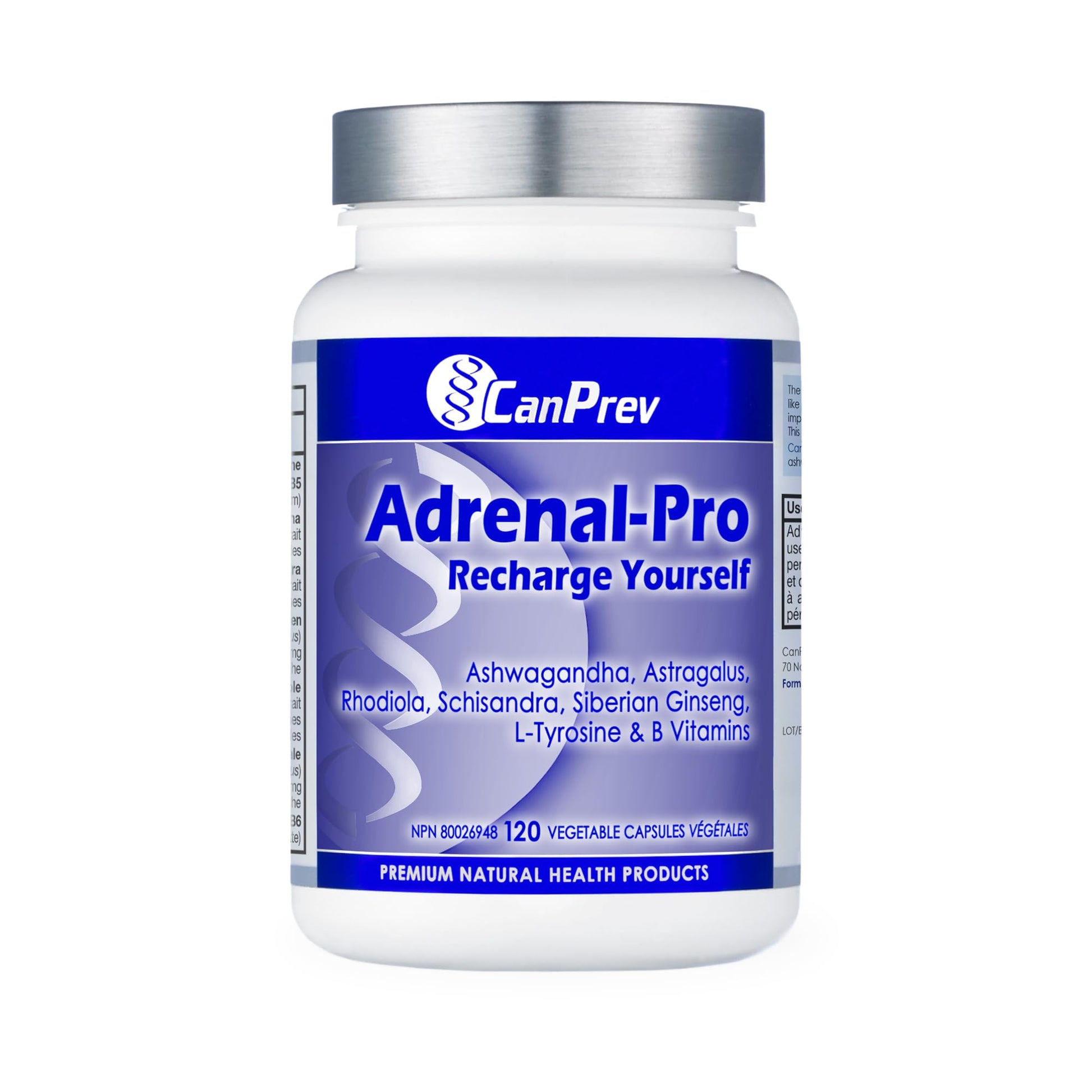 CanPrev Adrenal-Pro Recharge Yourself, 120 Vegan V-Caps with Siberian Ginseng, 30-Day Supply with Ashwagandha, Astragalus, L-Tyrosine, B5 & B6 - Supports Energy Levels, Physical and Mental Vitality - Available at All In One Marketplace Canada