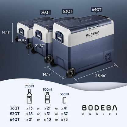 BODEGACOOLER 12 Volt Portable Refrigerator,53 Quart Car Fridge Dual Zone -4℉-68℉,50L Car Freezer APP Control,Electric Compressor Cooler 12/24V DC and 100-240V AC for RV,Camping,Travel,Truck,Vehicles