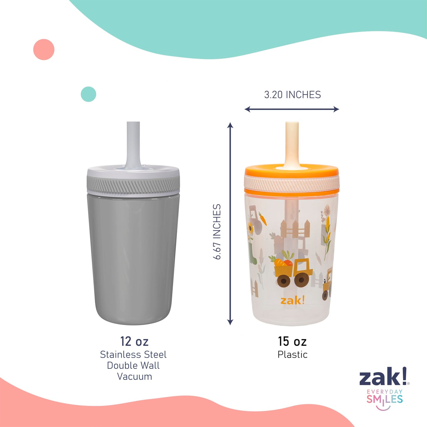 Zak Designs Silly Goose-Harvest Kelso 15oz Leak-Proof Toddler Cups, 2-Pack