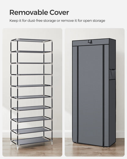 SONGMICS 10-Tier Shoe Rack, Shoe Storage Organizer Cabinet with Dustproof Cover, Free-Standing, for Closet, Entryway, Hold 27-35 Pairs, for Sneakers, High Heels, Gray URXJ10G01 SONGMICS