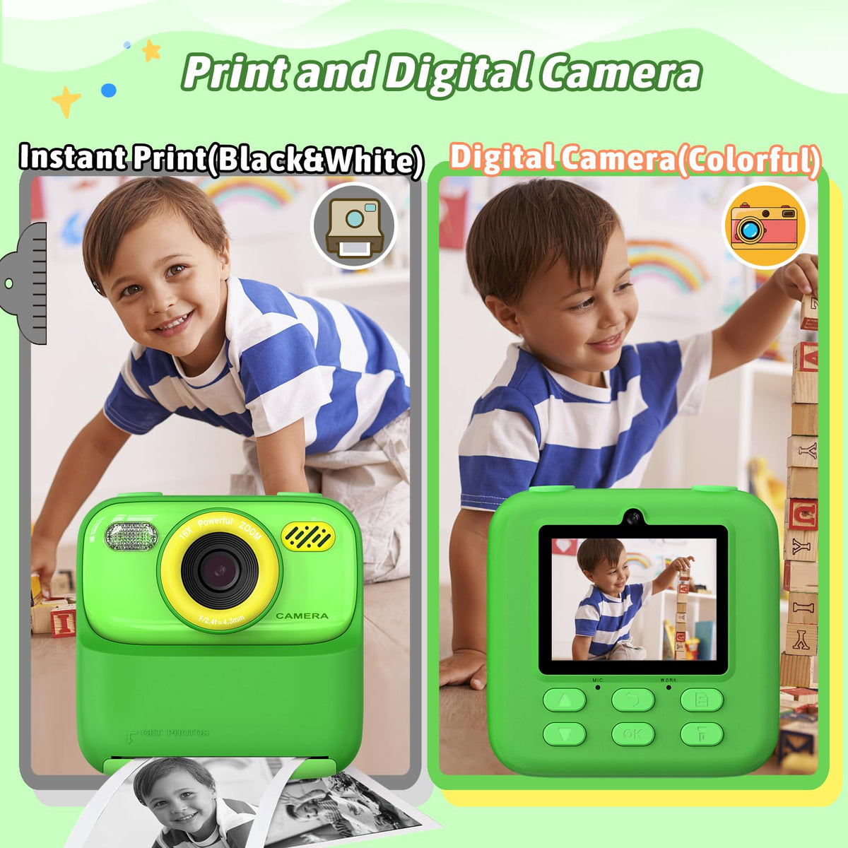 Upgrade Kids Camera Instant Print for Boys and Girls, 1080P HD Dual-Lens Selfie Digital Camera with Print Paper & 32G Card, Christmas Birthday Gifts Toys for Toddler and Teenagers Age 3-16 Years Old 🍁 All In One Marketplace Canada