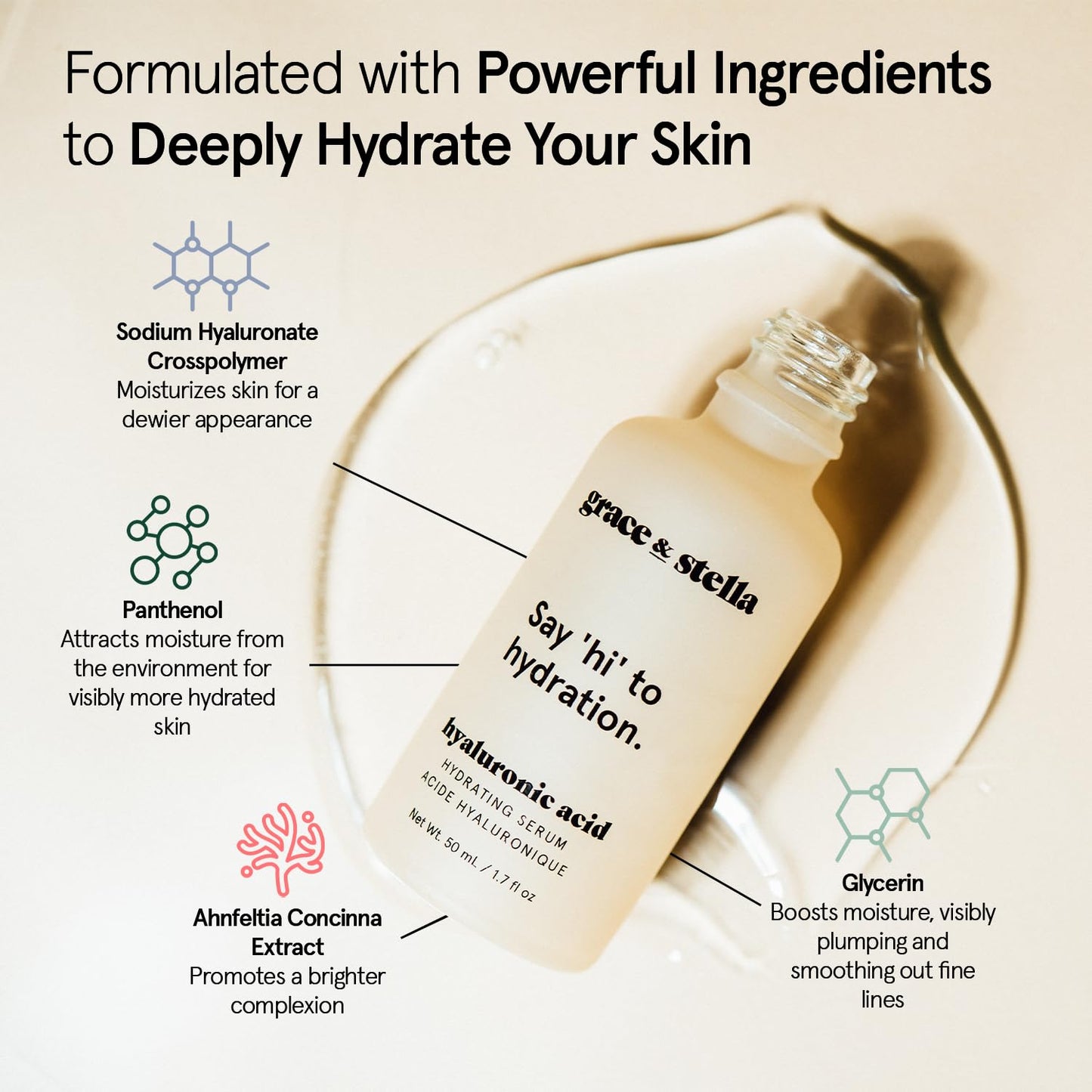 grace & stella Award Winning Hyaluronic Acid Serum for Face (50ml, 2-pack) Hydrating Hyaluronic Acid - Acide Hyaluronique Face - Glass Skin - Anti Aging Serum to Hydrate, Remove Fine Lines, Wrinkles, Skin Texture - Available at All In One Marketplace Canada