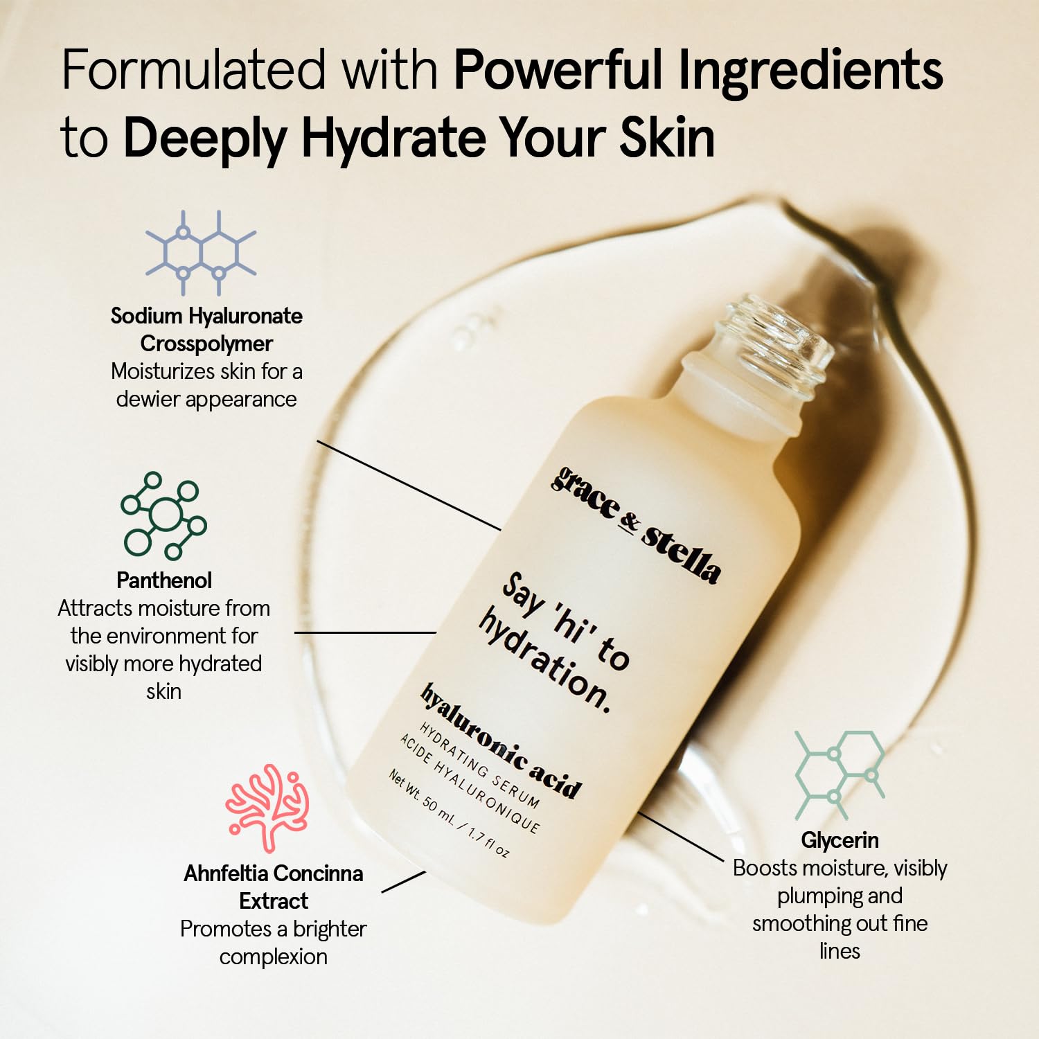 grace & stella Award Winning Hyaluronic Acid Serum for Face (50ml, 2-pack) Hydrating Hyaluronic Acid - Acide Hyaluronique Face - Glass Skin - Anti Aging Serum to Hydrate, Remove Fine Lines, Wrinkles, Skin Texture - Available at All In One Marketplace Canada