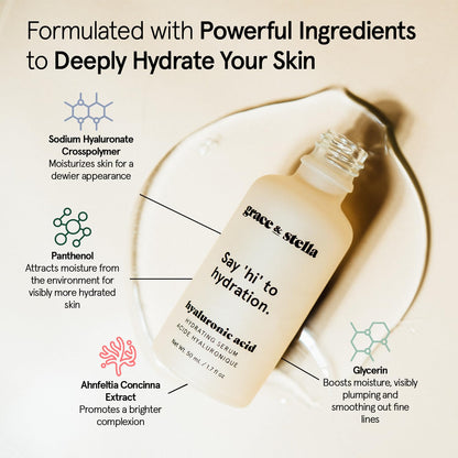 grace & stella Award Winning Hyaluronic Acid Serum for Face (50ml, 2-pack) Hydrating Hyaluronic Acid - Acide Hyaluronique Face - Glass Skin - Anti Aging Serum to Hydrate, Remove Fine Lines, Wrinkles, Skin Texture - Available at All In One Marketplace Canada