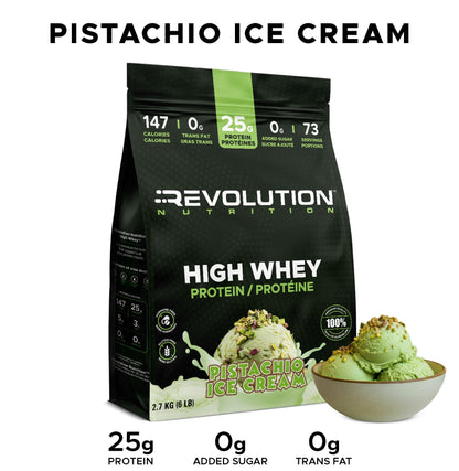 Revolution Nutrition, High Whey, Protein Powder 6LB bag, Whey Protein, Gluten Free, 25g of Protein Per Scoop, 2.7kg, 73 Servings (Pistachio Ice Cream, 6 Pound Bag)