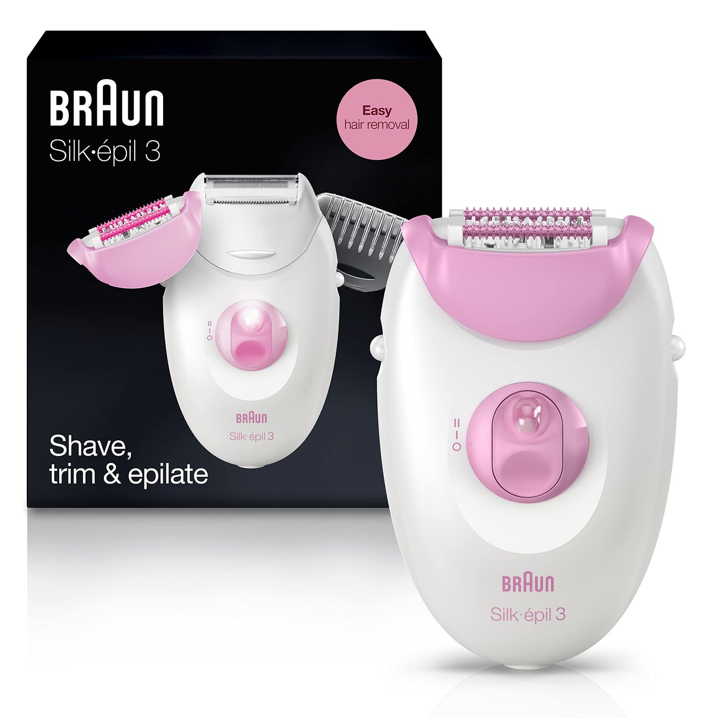 Braun Silk-épil 3 3-270, Epilator for Women for Long-Lasting Hair Removal, 20 Tweezer system, Smartlight Technology, Massage rollers, Shaver and Trimmer Head Included - Available at All In One Marketplace Canada