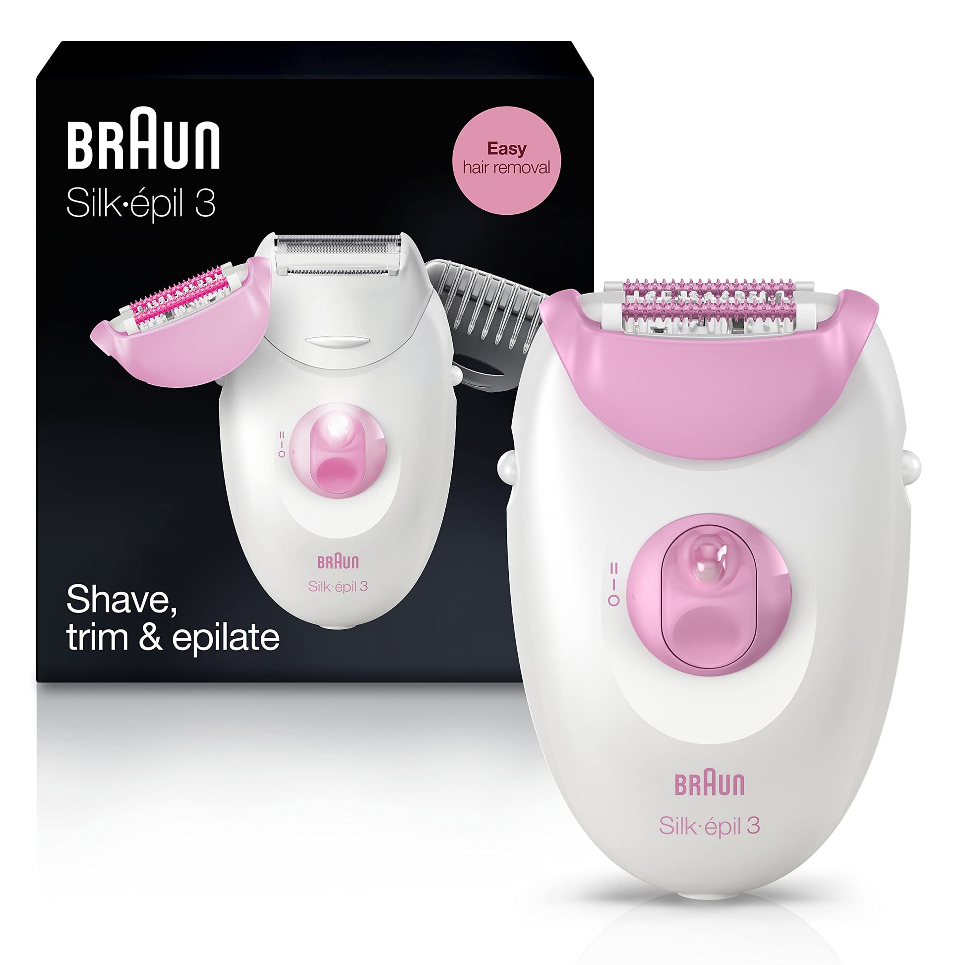 Braun Silk-épil 3 3-270, Epilator for Women for Long-Lasting Hair Removal, 20 Tweezer system, Smartlight Technology, Massage rollers, Shaver and Trimmer Head Included - Available at All In One Marketplace Canada