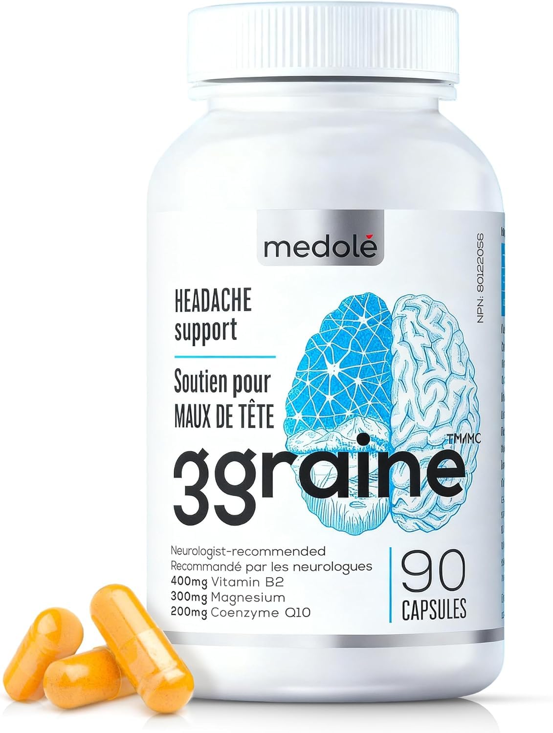 3graine-NEW-Headache Supplement Migraine Prevention and Relief, 400mg Vitamin B2, CoQ10 200mg, Magnesium, Neurologist-Recommended Doses & Ingredients, Nausea & Vomiting Support | 30 Days Supply - Available at All In One Marketplace Canada