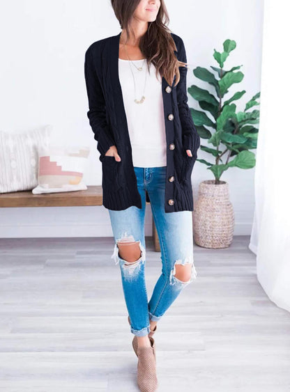 PRETTYGARDEN Women's Cable Knit Cardigan Sweaters Fall(Navy,L) 🍁 All In One Marketplace Canada