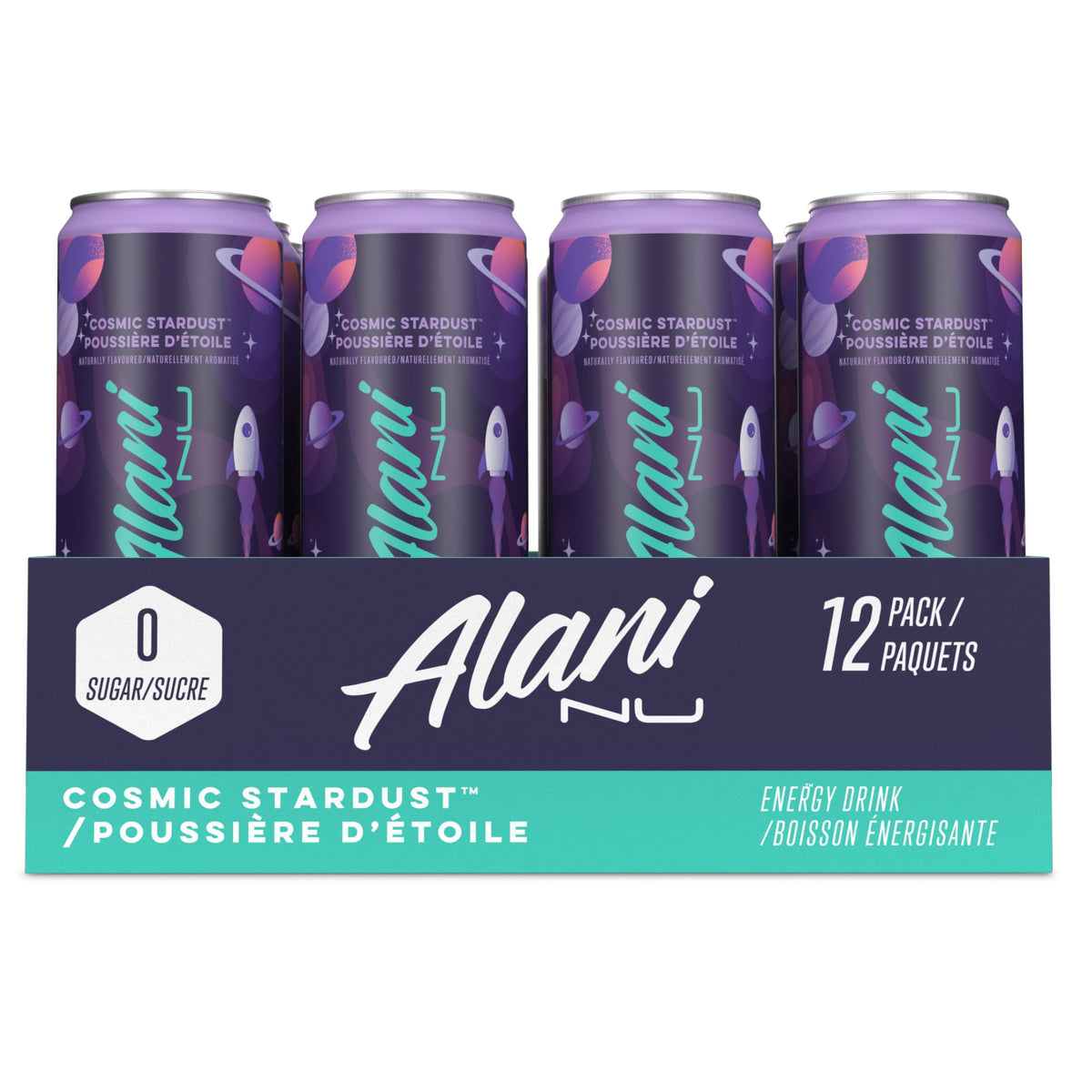 Alani Nu COSMIC STARDUST Sugar Free, Low Calorie Energy Drinks | 140mg Caffeine | Pre Workout Performance with Antioxidants | Biotin B Vitamins | Zero Sugar | 10 Calories | 355mL (12 Pack)