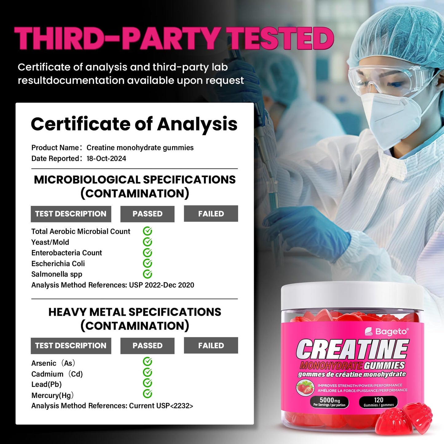 Creatine Monohydrate Gummies 5000mg for Men & Women, Gomitas de Creatina 5g Creatine Monohydrate, 0g Sugar Creatine Pre-Workout for Muscle Strength, Vegan, 120 Count Strawberry (Pack of 1)