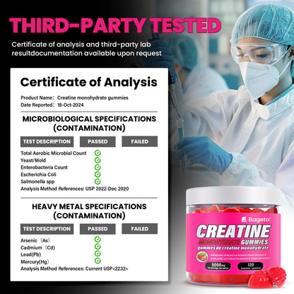 Creatine Monohydrate Gummies 5000mg for Men & Women, Gomitas de Creatina 5g Creatine Monohydrate, 0g Sugar Creatine Pre-Workout for Muscle Strength, Vegan, 120 Count Strawberry (Pack of 1)