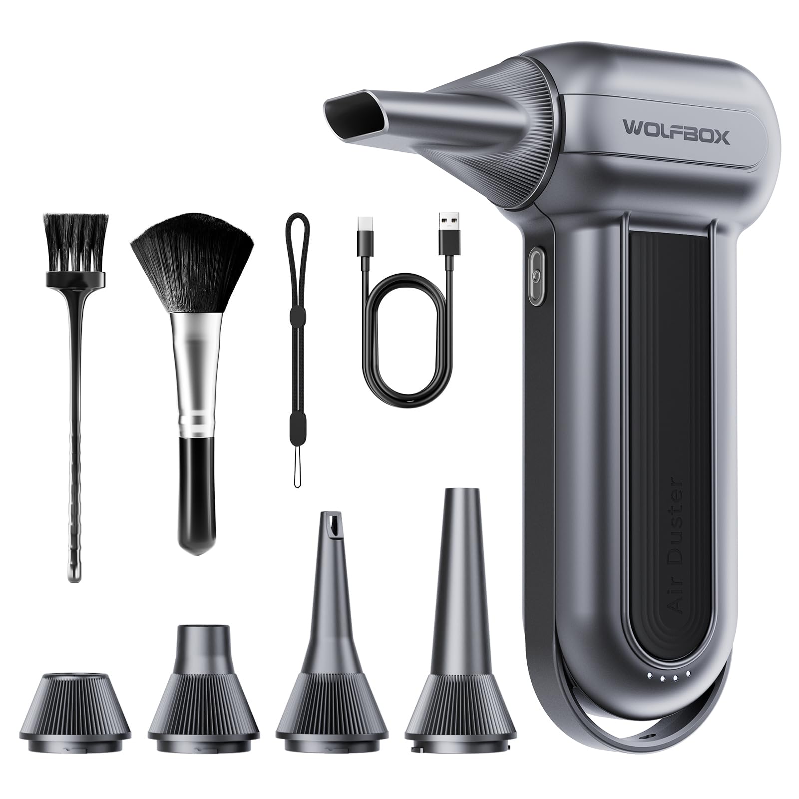 WOLFBOX MF100 Compressed Air Duster-150000RPM Super Power Cordless Air Duster, Rechargeable Brushless Motor Durable Blower, 3-Gear Adjustable Dust Blower for Computer, Keyboard, Outdoor, House and Car - Available at All In One Marketplace Canada