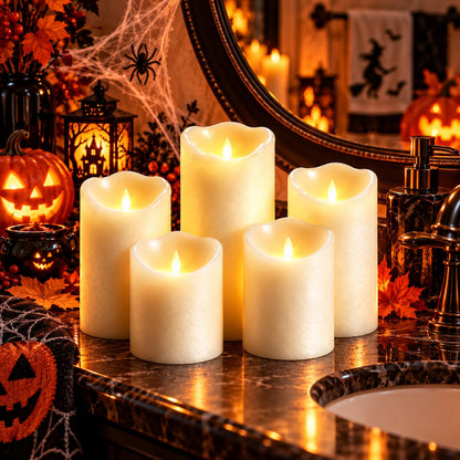 5 Pack Ivory Slant Top Flameless Candles, Real Moving Flame Wax LED Candles with 2 Remote Controls, Gradient Flickering Candle Lights for Home Wedding Holiday Decor 🍁 All In One Marketplace Canada