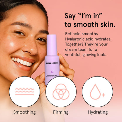 grace & stella 0.2% Retinol Serum for Face (50ml) - Restoring Retinol Serum with Hyaluronic Acid to Reduce Fine Lines, Wrinkles, Texture, Uneven Skin Tone - Anti-Aging, Hydrating, Vegan Skincare - Available at All In One Marketplace Canada