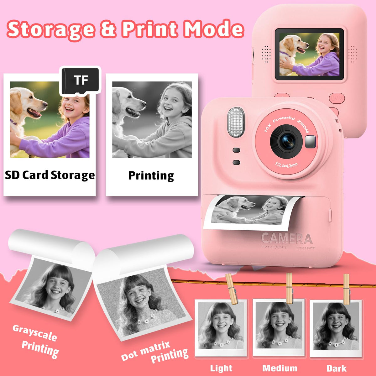 Kids Instant Print Camera Toys,1080P HD Toddler Digital Video Camera,Christmas Birthday Gifts for Girls Boys Age 3-12 Year Old - 32G SD Card Included (Pink) 🍁 All In One Marketplace Canada