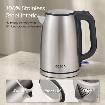 Cosori Electric Kettle Stainless Steel, 1.7L Cordless, 1500W, Auto Shut-Off - Available at All In One Marketplace Canada