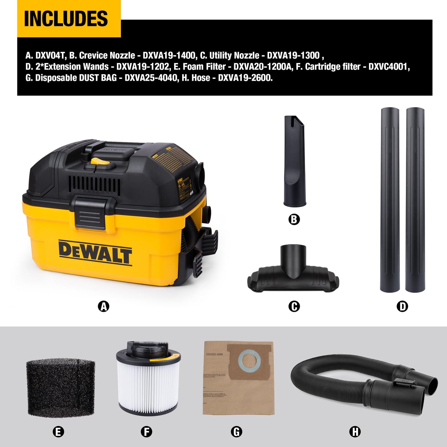 DEWALT DXV04T Portable 4 Gallon Wet/Dry Vacuum, Yellow 🍁 All In One Marketplace Canada