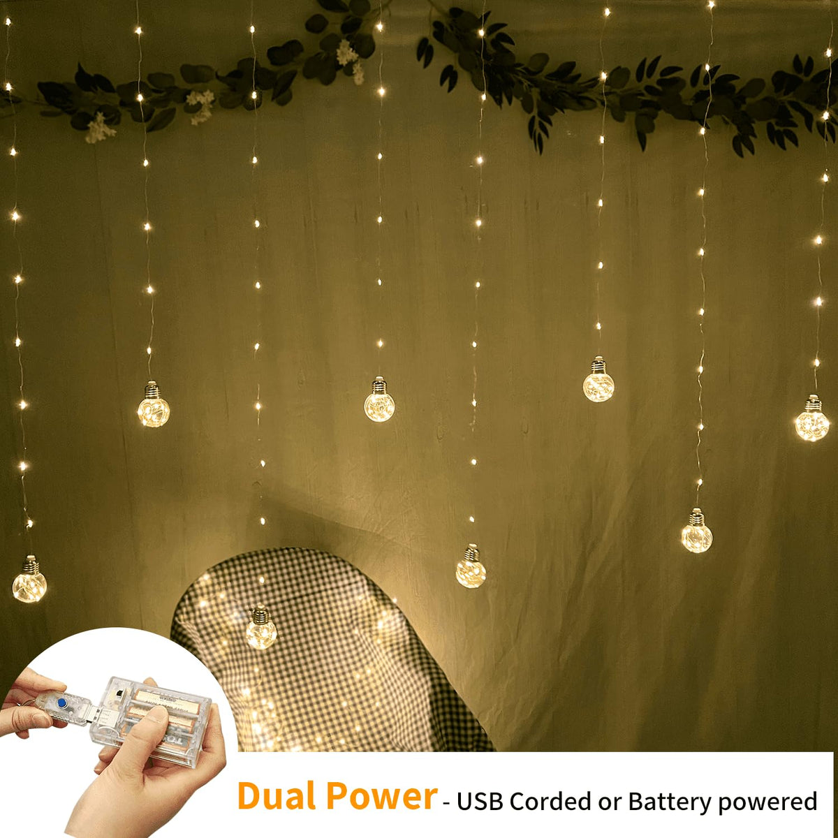 YOLIGHT Wish Ball Curtain Lights 200 LED Window Curtain String Lights with Remote, USB Battery Operated Twinkle Globe Fairy Lights for Bedroom Wedding Party Christmas Decoration (Warm White) 🍁 All In One Marketplace Canada
