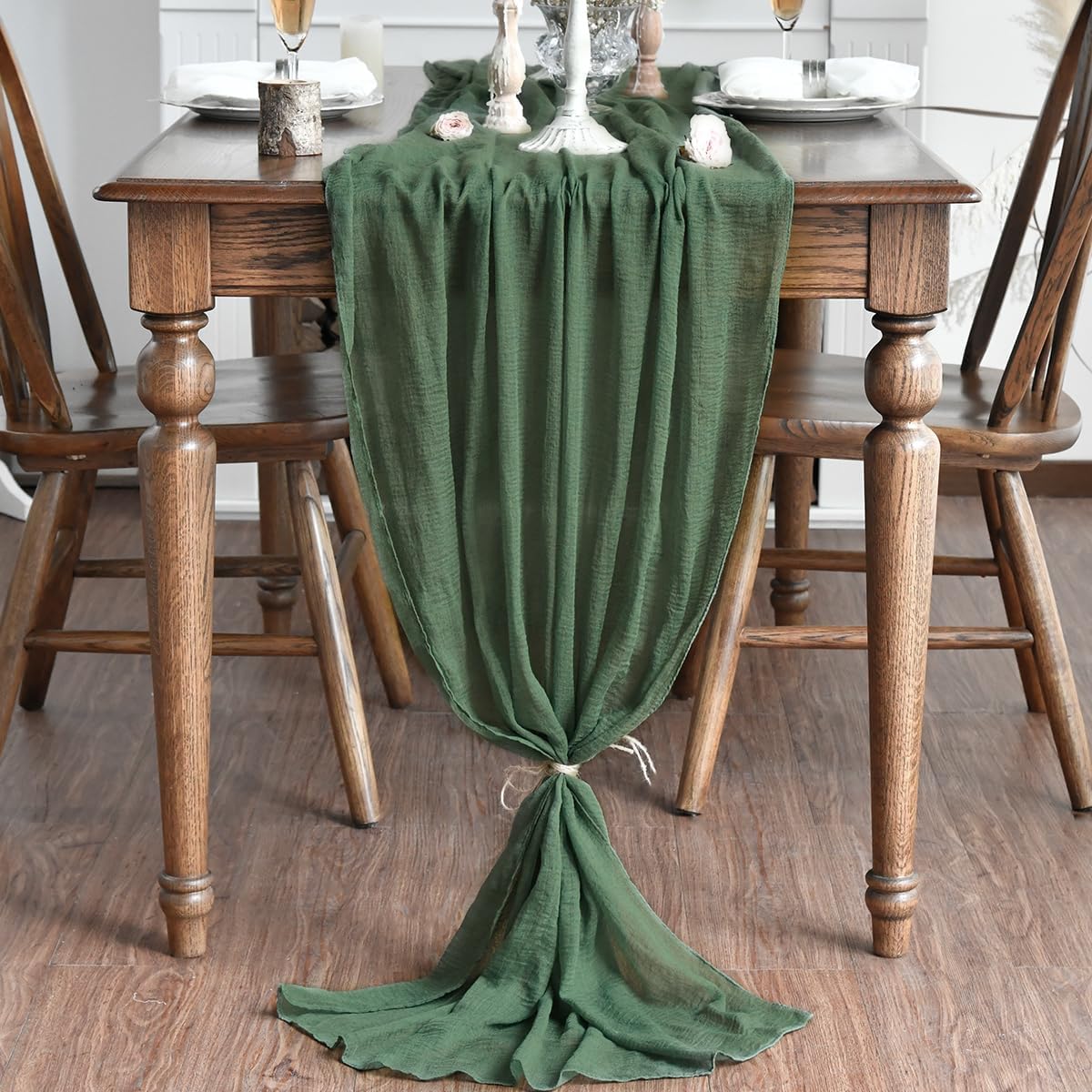 Artoid Mode Boho Cheesecloth Gauze Forest Green Wedding Table Runner, 300 cm Seasonal Fabric Kitchen Dining Holiday Table Decor for Home Party Indoor 🍁 All In One Marketplace Canada