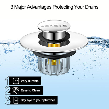 LEKEYE Tub Stopper | Shower Drain Hair Catcher | Pop-up Drain Stopper with Strainer | Bathroom Bathtub Plug | Drain Protector for 1-1/2 to 1-3/4" Bath Drain Hole - Available at All In One Marketplace Canada