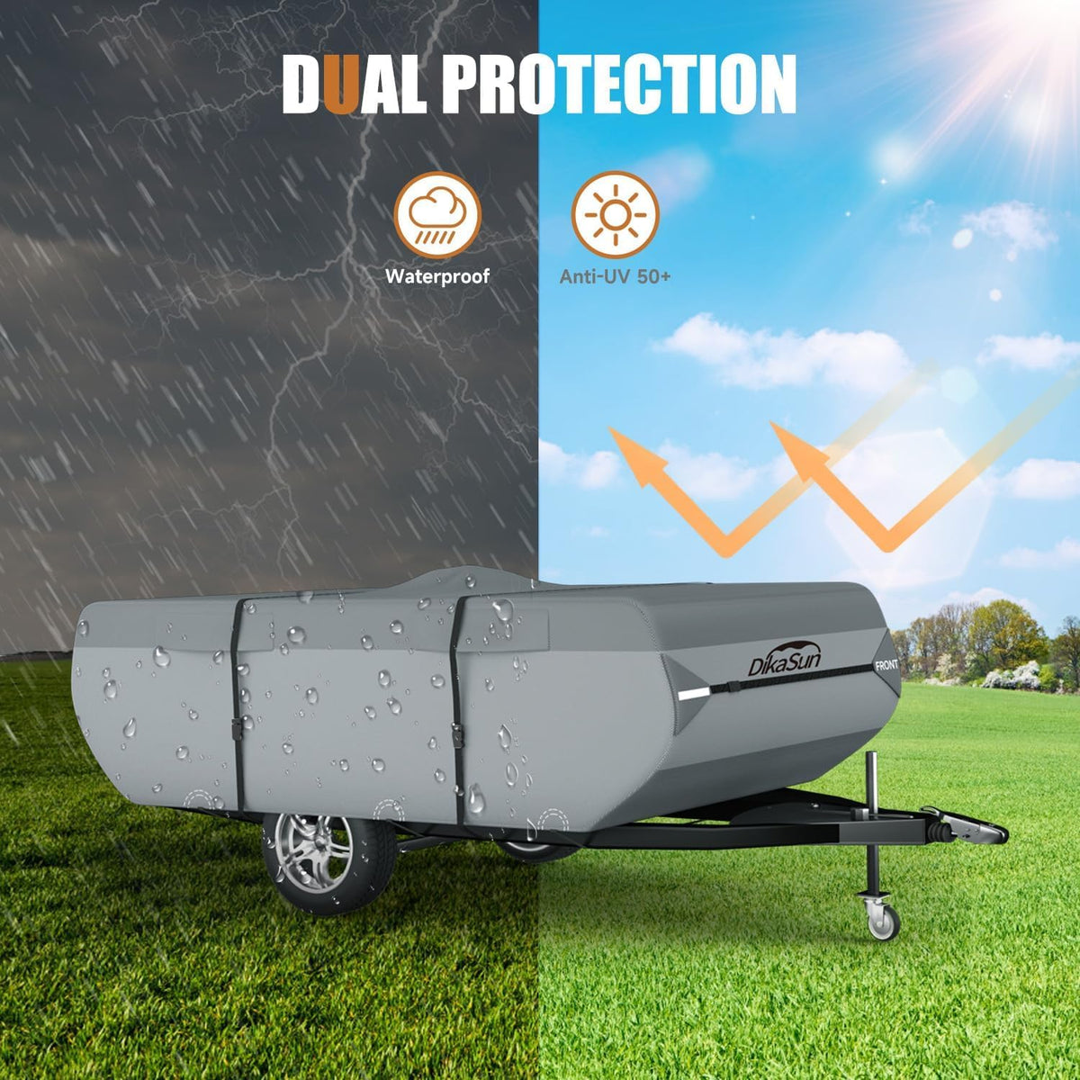 DikaSun Pop Up Camper Cover 10'-12', Upgraded 9-Layers Top Waterproof Pop-up Tent Trailer Cover Anti-UV Folding Camper RV Cover for Motor Home Winter Snow Protection 🍁 All In One Marketplace Canada