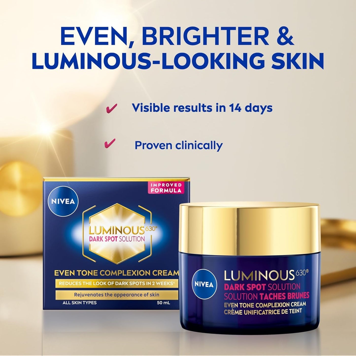 NIVEA LUMINOUS630 Dark Spot Solution Even Tone Face Cream for All Skin Types, Dark Spot Cream for Face Reduces Appearance of Dark Spots, Hyaluronic Acid Moisturizer, Dermatological Skin Care, 50mL NIVEA