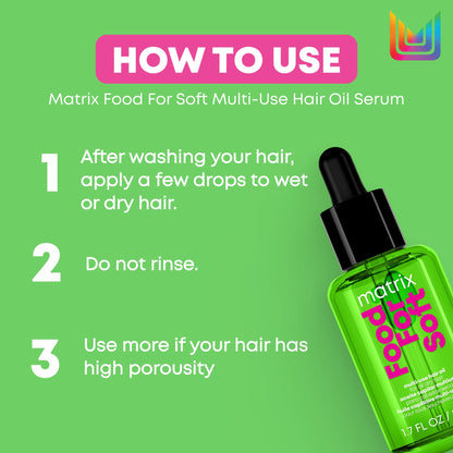 Matrix Multi-Use Hair Oil Serum for All Dry Hair, Hydrating Leave-In Treatment With Avocado Oil, Food for Soft, 50 ml - Available at All In One Marketplace Canada
