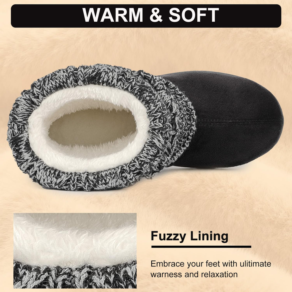 FamilyFairy Women's Bootie Slippers Warm Winter Boots Black, 9-10 🍁 All In One Marketplace Canada