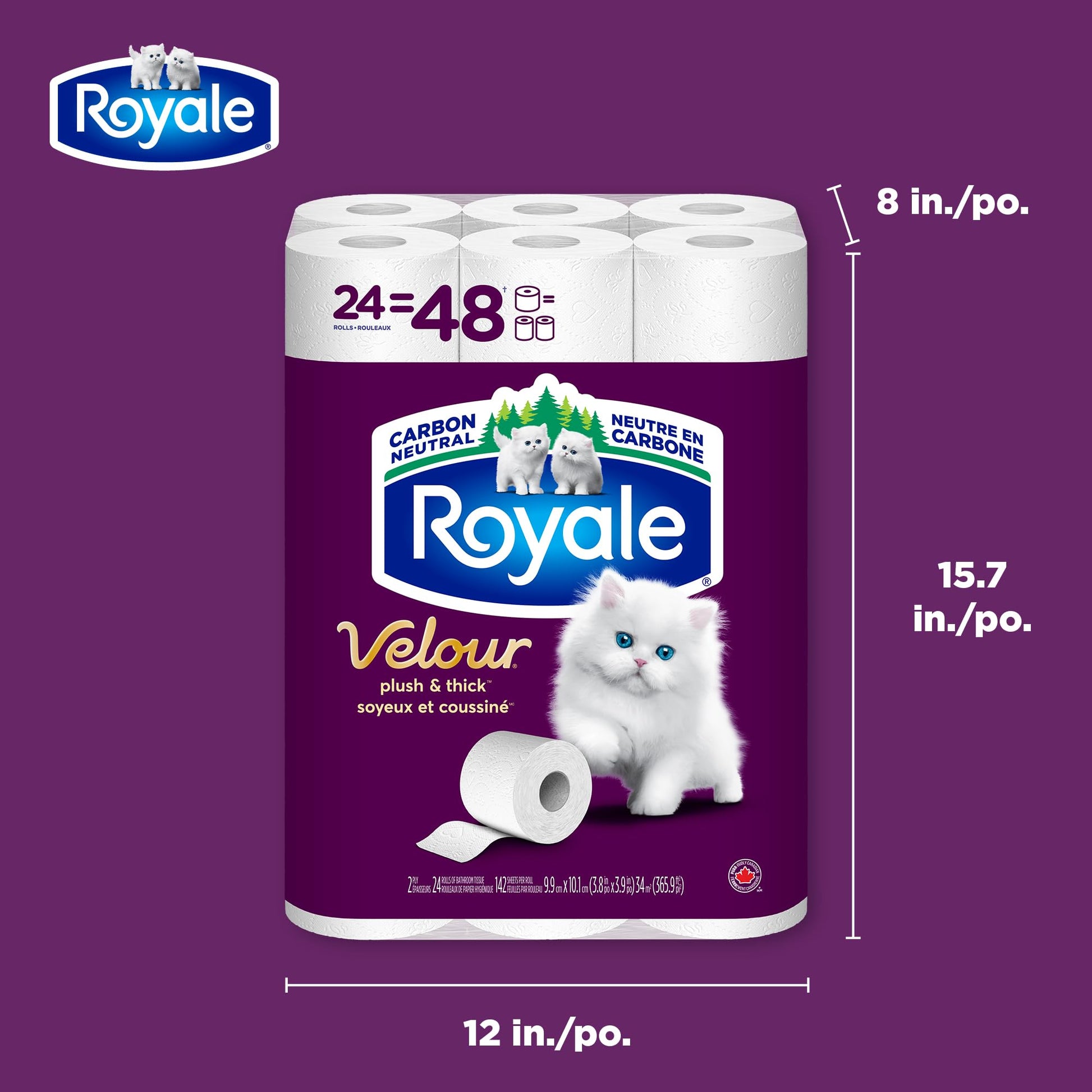 Royale Velour Toilet Paper, 48 Equal 96 Rolls, 142 Bathroom Tissues per roll - Available at All In One Marketplace Canada