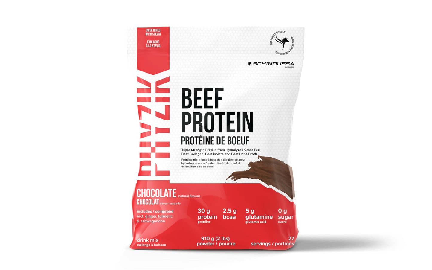 Schinoussa Beef Protein Powder, Chocolate Flavor, 910g, 30g Protein per Serving