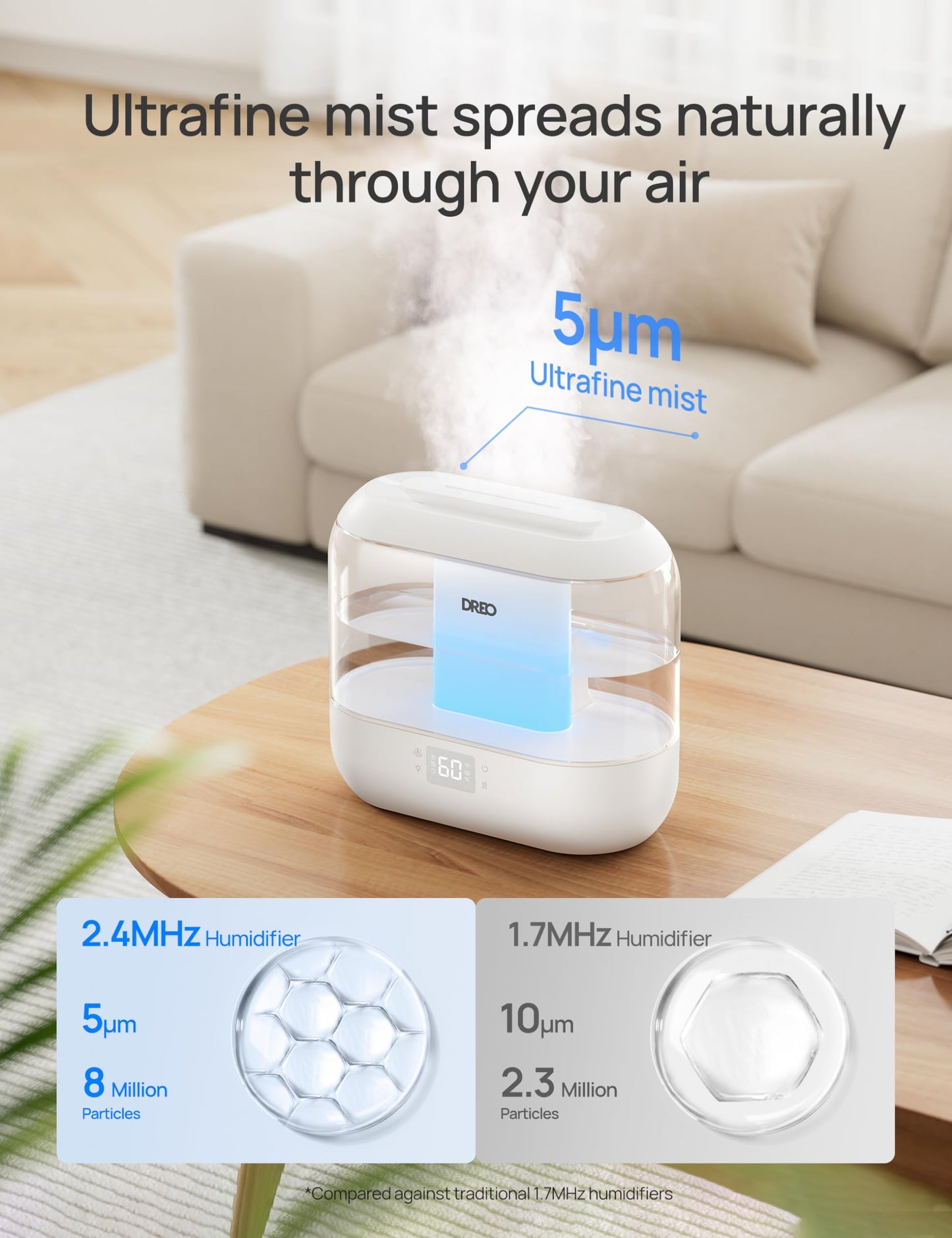DREO 4L Smart Humidifiers for Bedroom, Top Fill Quiet Cool Mist Humidifier for Baby Large Room, Ultrasonic with Oil Diffuser, Nightlight, Auto, 32H Runtime for Home, Nursery, Plants, Works with Alexa DREO