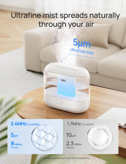 DREO 4L Smart Humidifiers for Bedroom, Top Fill Quiet Cool Mist Humidifier for Baby Large Room, Ultrasonic with Oil Diffuser, Nightlight, Auto, 32H Runtime for Home, Nursery, Plants, Works with Alexa DREO
