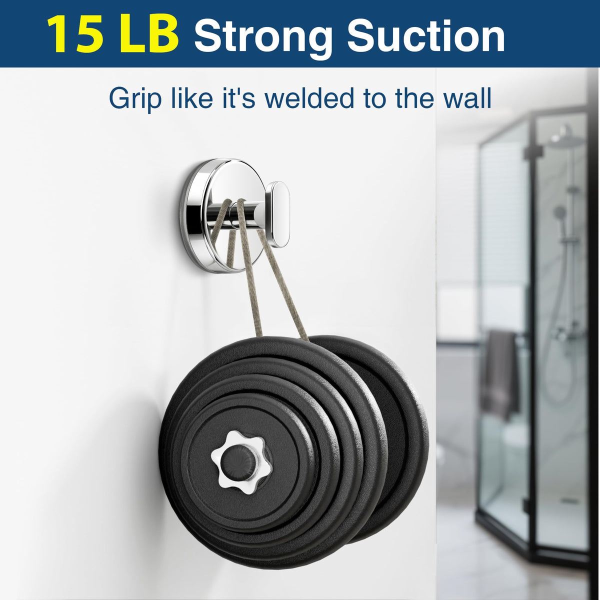 pickpiff Suction Cup Hooks for Shower: 15 LB Strong Wall Hanger for Bathroom, Front Door, Glass, Window, RV, Holder for Towel, Christmas Wreath, Coat, Loofah, Waterproof & Reusable, Silver 4-Pack 🍁 All In One Marketplace Canada