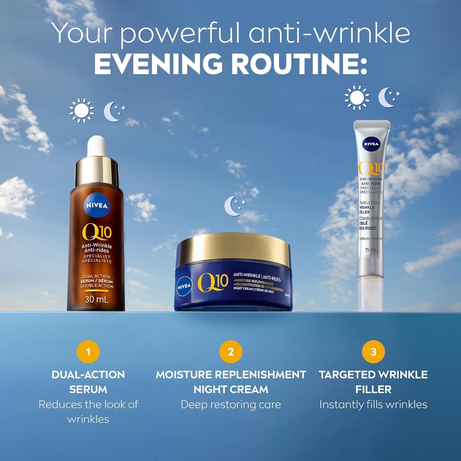 NIVEA Q10 Anti-Wrinkle Moisture Replenishment Night Cream, 50mL | Anti-wrinkle night face moisturizer with argan oil NIVEA