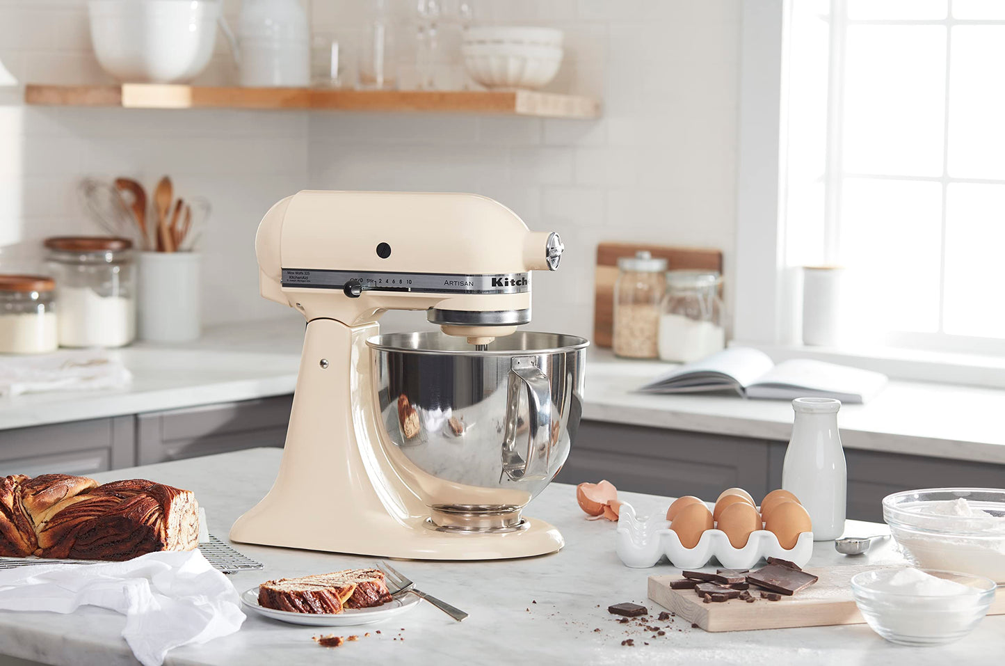 KitchenAid Artisan Series 5-Quart Tilt-Head Stand Mixer, Almond Cream, KSM150PSAC 🍁 All In One Marketplace Canada