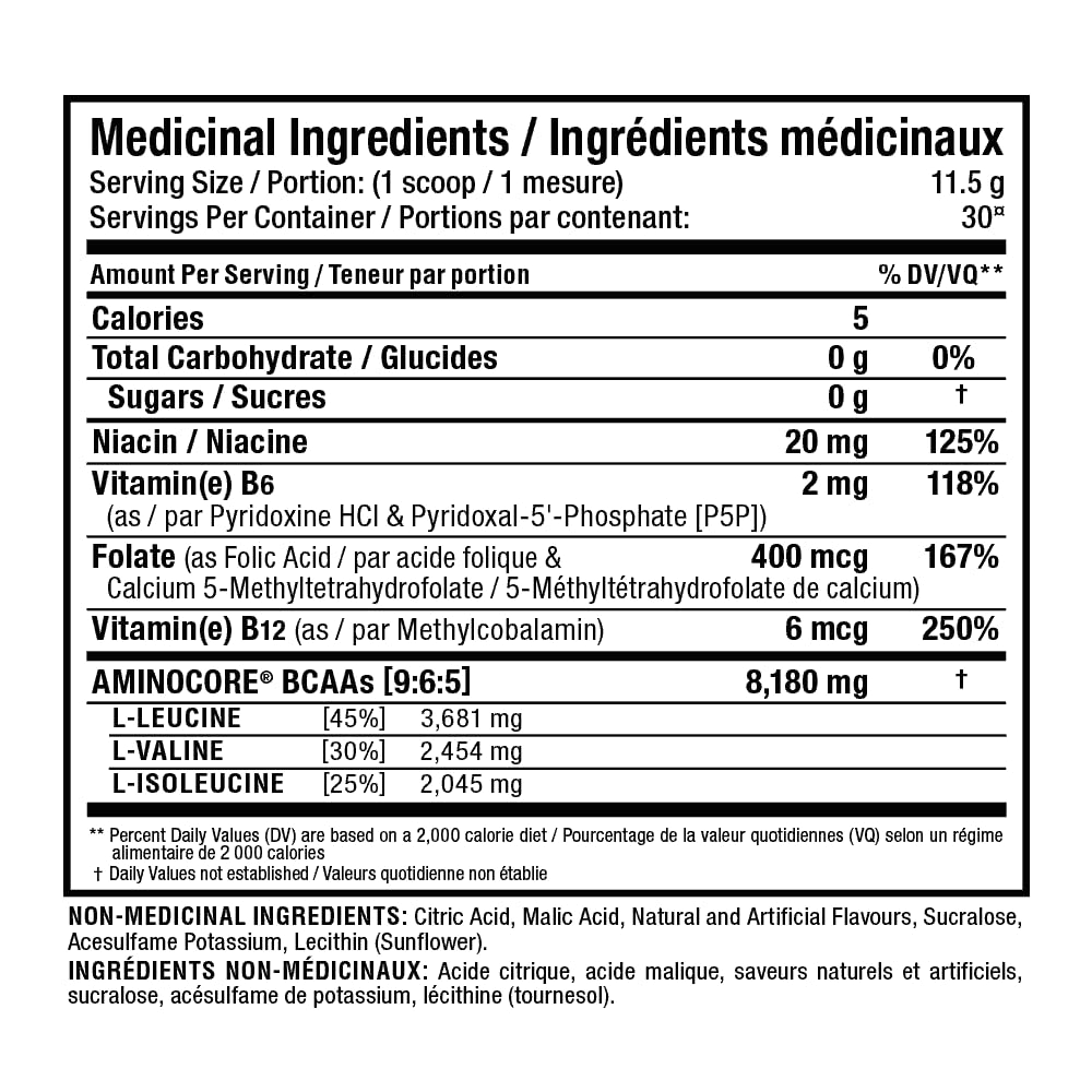ALLMAX AMINOCORE BCAA Powder, Blue Raspberry, 30 Servings, 345 g ALLMAX