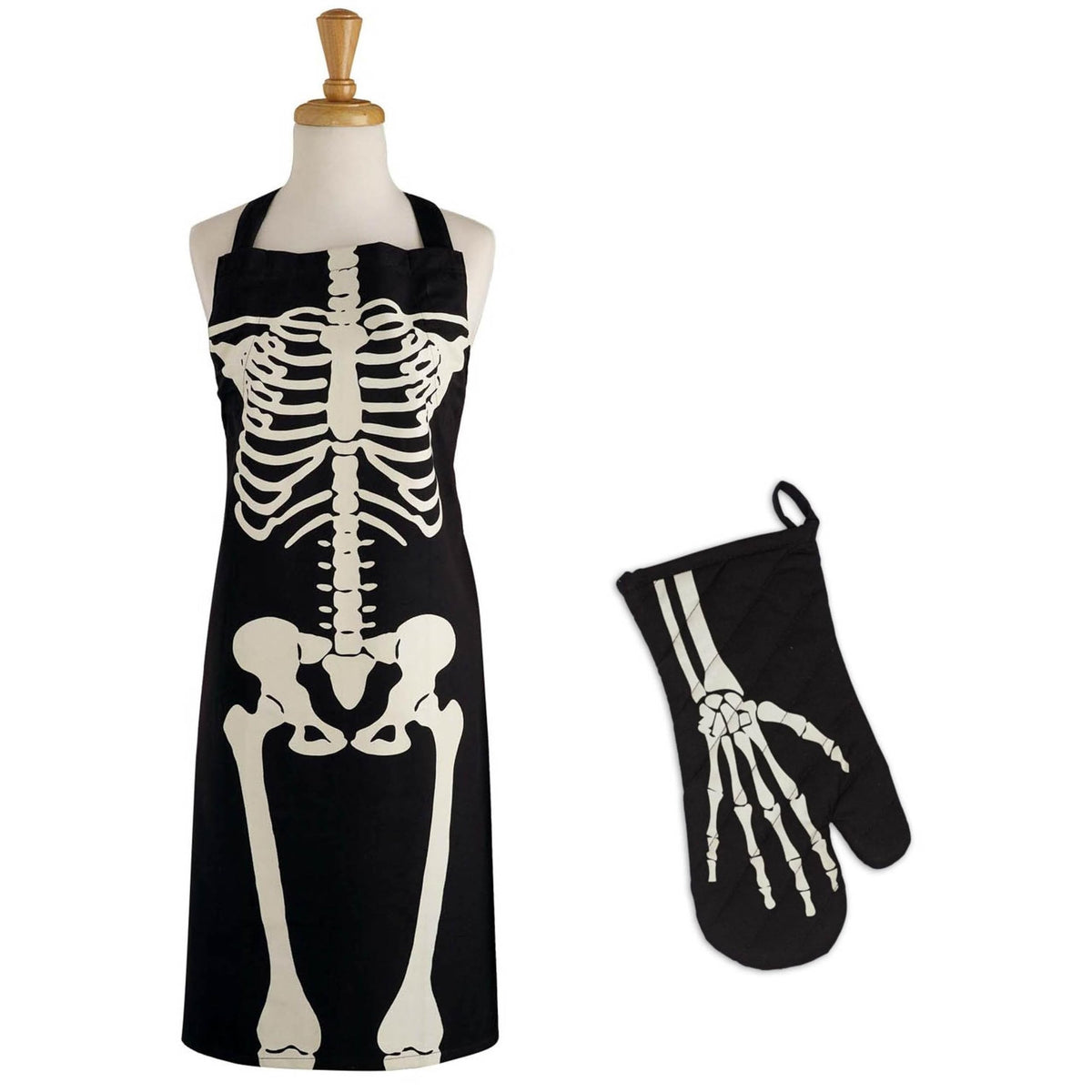 DII Collection d'accessoires de cuisine pour Halloween, tablier et gant de cuisine, squelette, lot de 2
