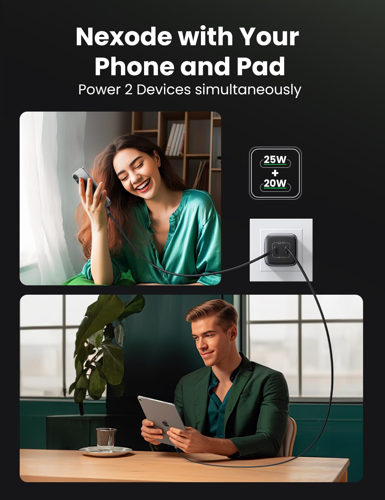 UGREEN Nexode 45W USB C Charger Block, GaN PPS Dual Port USB C Fast Charger Super Fast Charge 2.0 Wall Plug Compatible with Galaxy S26 S25 S24 Ultra S23 A54, iPhone 17 16 Pro Max, iPad, Pixel 10 9 8