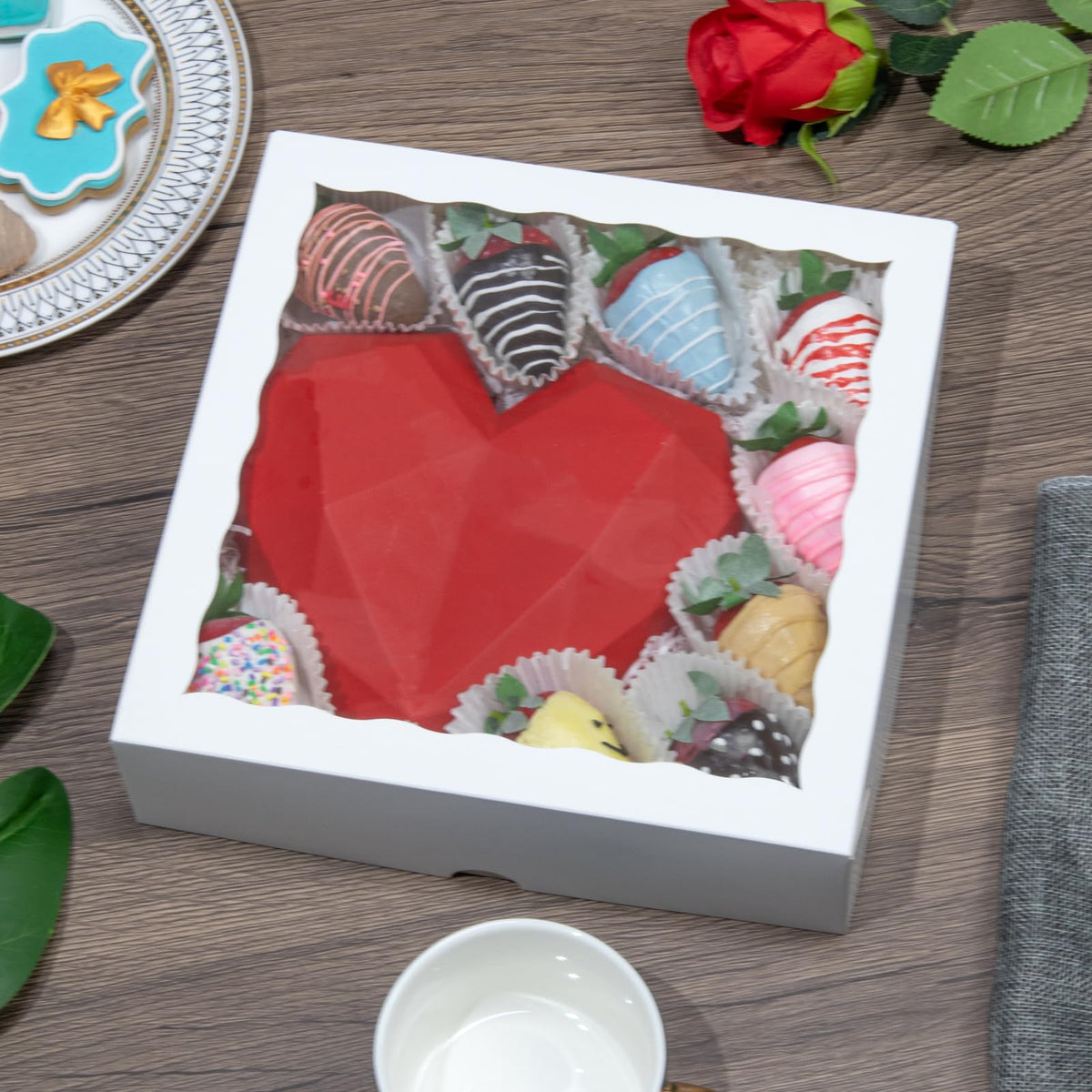 TEMLQPACK 50pcs 9x9x2.5 Inches White Bakery Boxes - Cookies, Pie, Chocolate Covered Strawberries, Breakable Heart, Charcuterie Boxes for Valentine's & Christmas 🍁 All In One Marketplace Canada