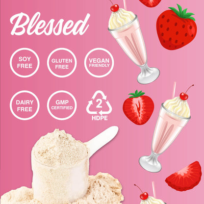 Blessed Plant-Based Protein Powder - Pea Protein Meal Replacement Shake, 23g Protein Per Serving, Vegan, Gluten-Free, Naturally Sweetened, 30 Servings (Strawberry Mylk)