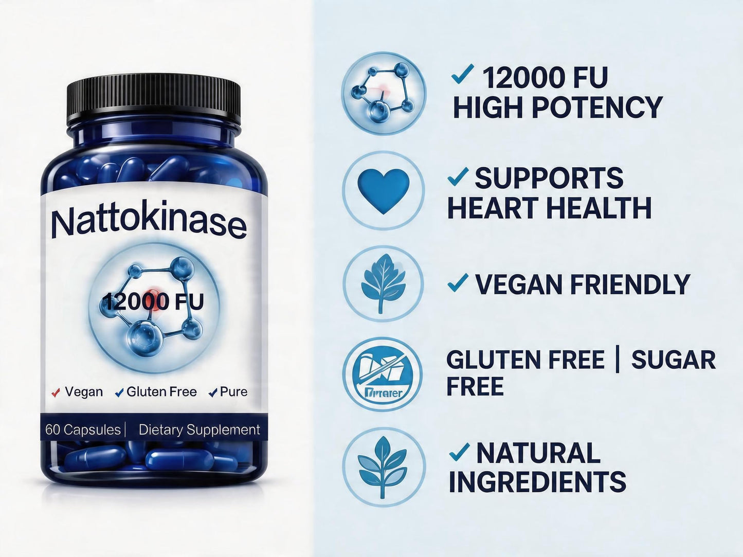 Nattokinase Supplement, 400 mg - 12000 FU, Helps Support Cardiovascular Health 60 Count - Available at All In One Marketplace Canada