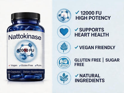 Nattokinase Supplement, 400 mg - 12000 FU, Helps Support Cardiovascular Health 60 Count - Available at All In One Marketplace Canada