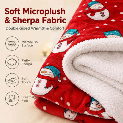 Electric Heated Blanket,Full 72x84in,Christmas Snowman,Coral&Sherpa,Gift 🍁 All In One Marketplace Canada